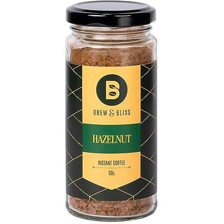 Brew & Bliss Hazelnut Coffee | 60g | Instant Flavored Cafe Style Coffee | 100% Authentic Strong Coffee Powder for Hot & Cold