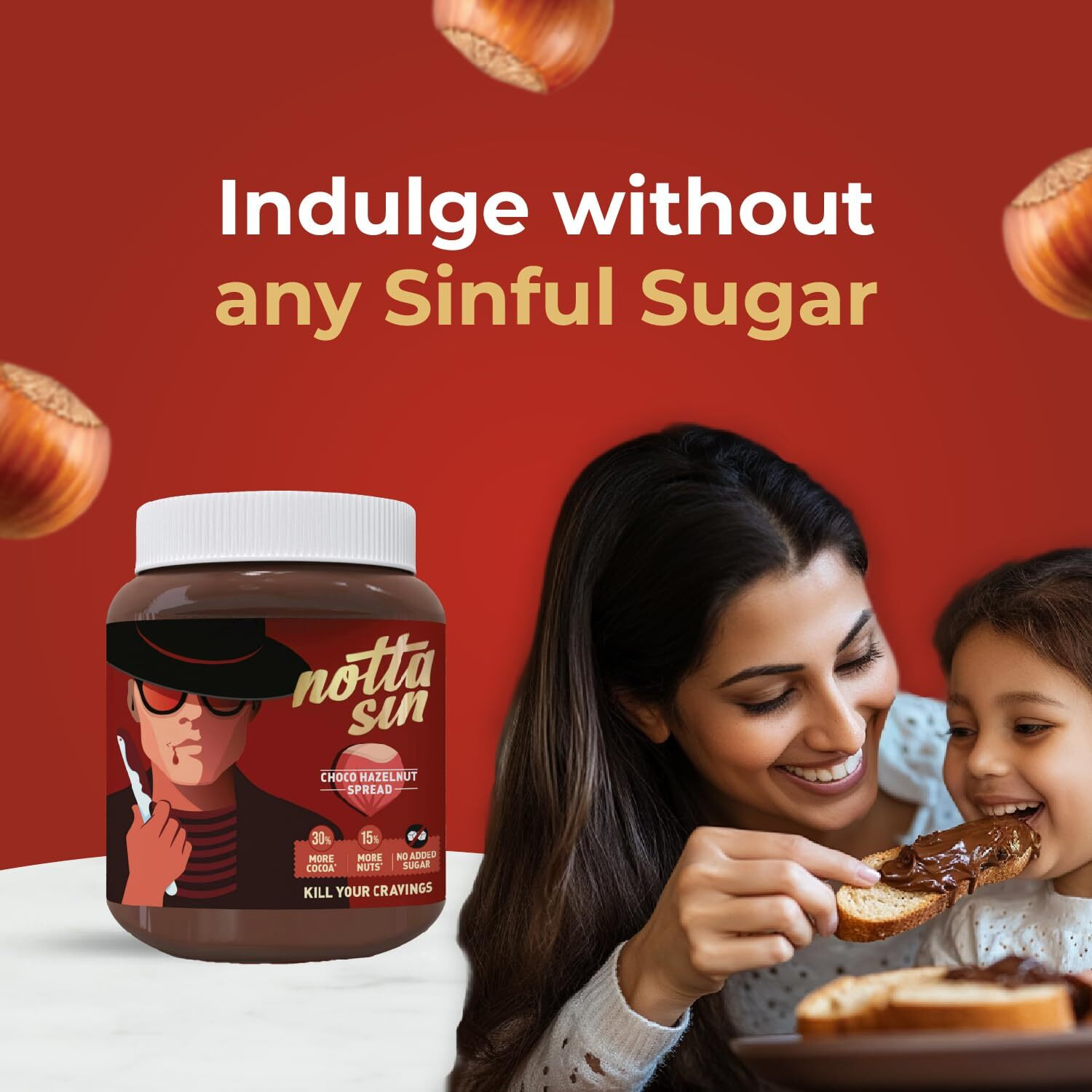 Notta Sin - Choco Hazelnut Spread | No Added Sugar - Contains Monk Fruit & Stevia | Turkish Hazelnuts | Rich in Fibre & Protein | Chocolate Spread for Bread | 250G