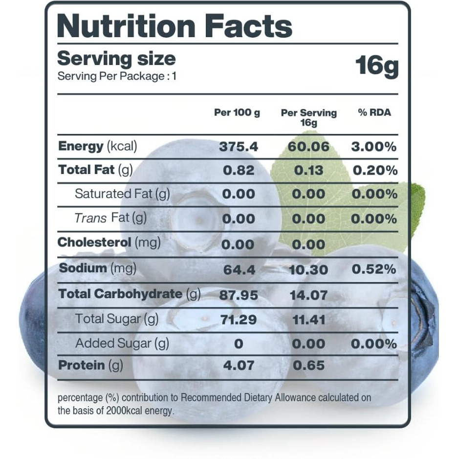 Moon Freeze dried Premium Blueberries 16g (Gluten Free, Non-GMO & Vegan) Vitamin Rich Blueberries, Dried Blueberries, Low Fat Healthy Snacks, Sweet and Delicious (Pack of 01)