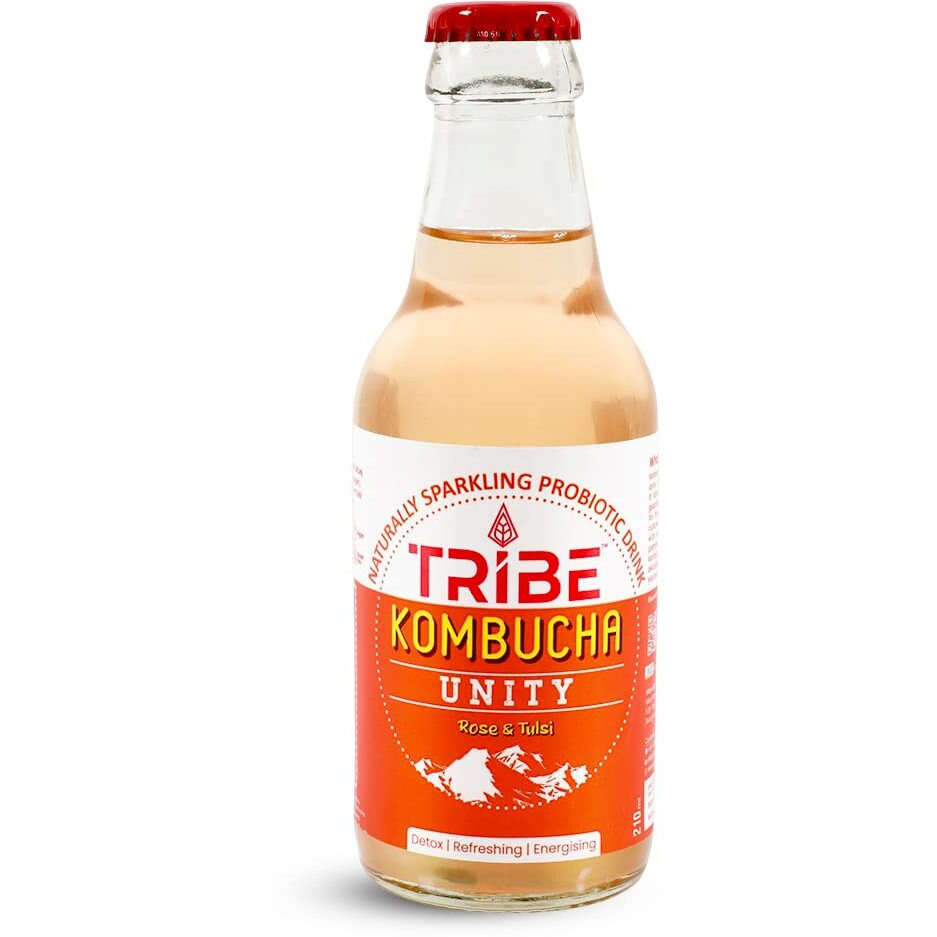 Tribe Kombucha Naturally Sparkling Probiotic Super Drink| Rose & Tulsi | Gut Friendly | Gluten free | Immunity Booster | Antioxidant and Hydration | Unity | Pack of 4 |210 ML