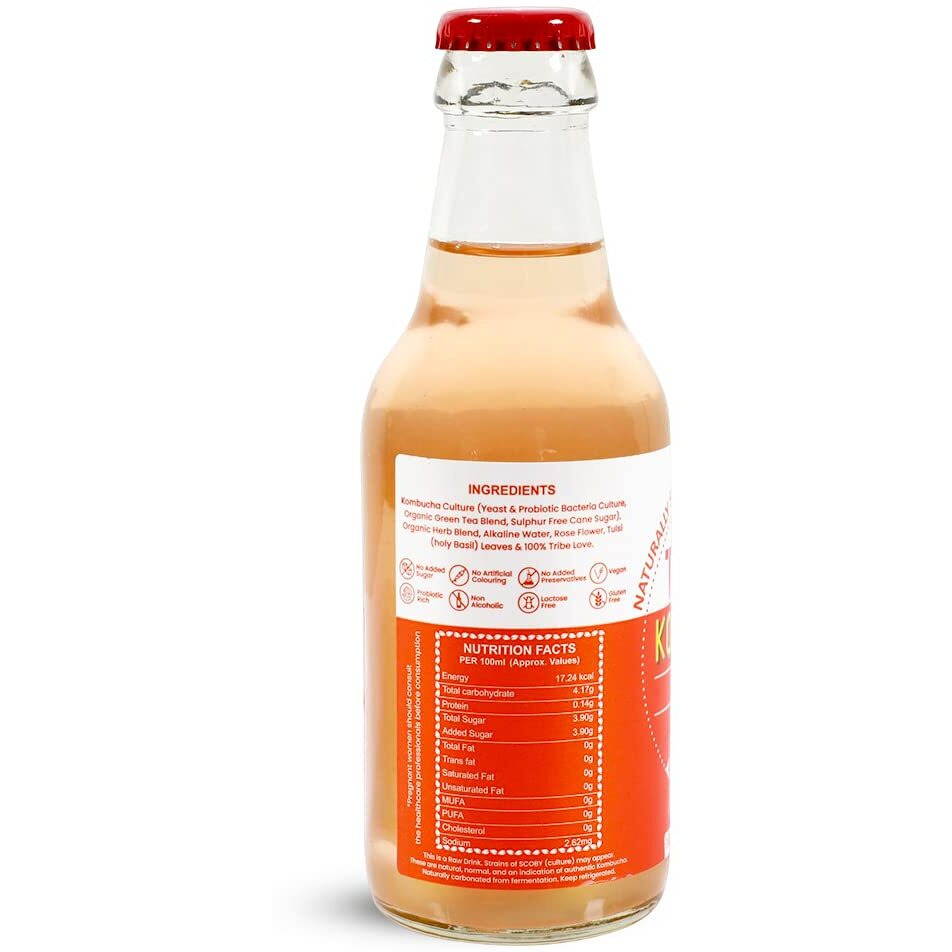 Tribe Kombucha Naturally Sparkling Probiotic Super Drink| Rose & Tulsi | Gut Friendly | Gluten free | Immunity Booster | Antioxidant and Hydration | Unity | Pack of 4 |210 ML