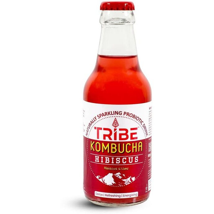Tribe Kombucha Naturally Sparkling Probiotic Herbal Tea | Hibiscus & Lemon | Gut Friendly | Gluten free | Antioxidant and Hydration | Pack of 6 |210 ML