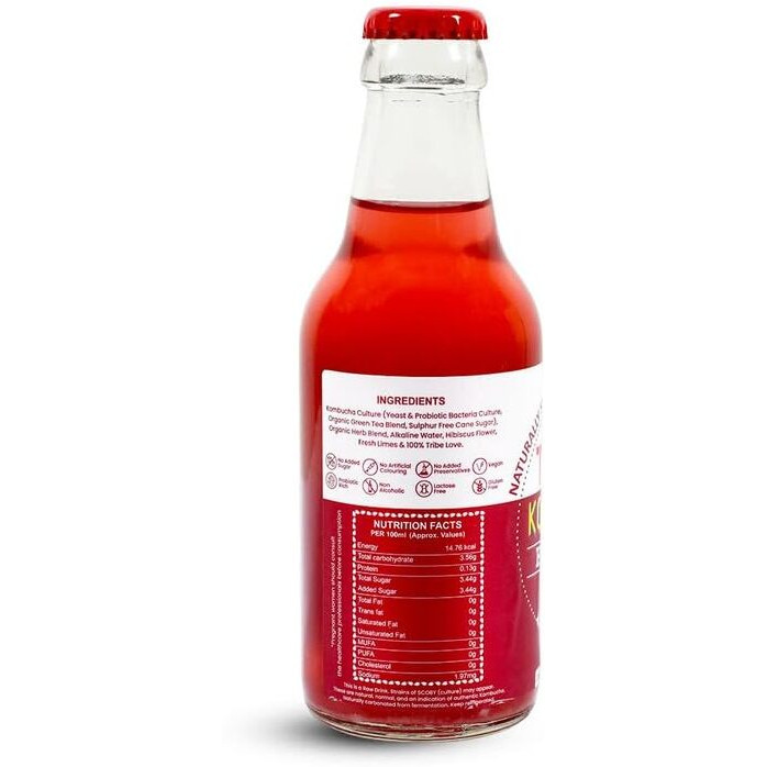 Tribe Kombucha Naturally Sparkling Probiotic Herbal Tea | Hibiscus & Lemon | Gut Friendly | Gluten free | Antioxidant and Hydration | Pack of 6 |210 ML