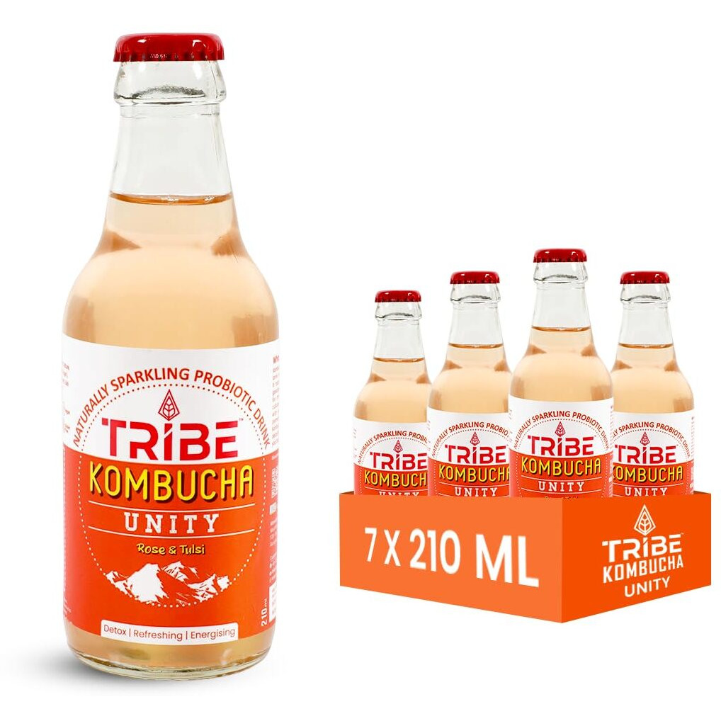 Tribe Kombucha |Weight Management - Detox - Antioxidant | Naturally Sparkling Probiotic Herbal Tea |Secret Recipes withRose & Tulsi | Gut Friendly | Gluten free | Unity | Pack of 7 |210 ML