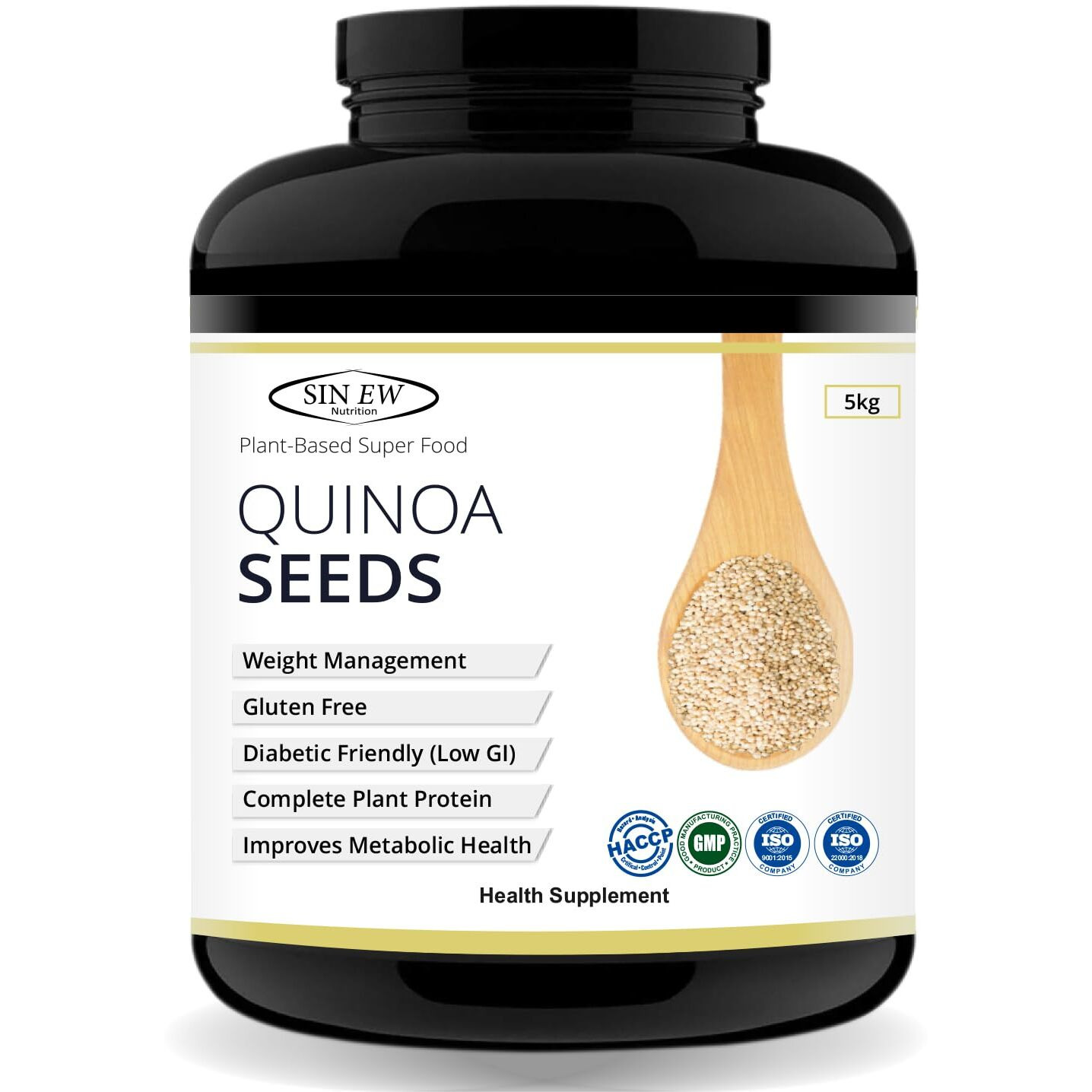 Sinew Nutrition Quinoa Seeds 5 kg, Gluten Free White Quinoa High in Protein, Fibre and Iron
