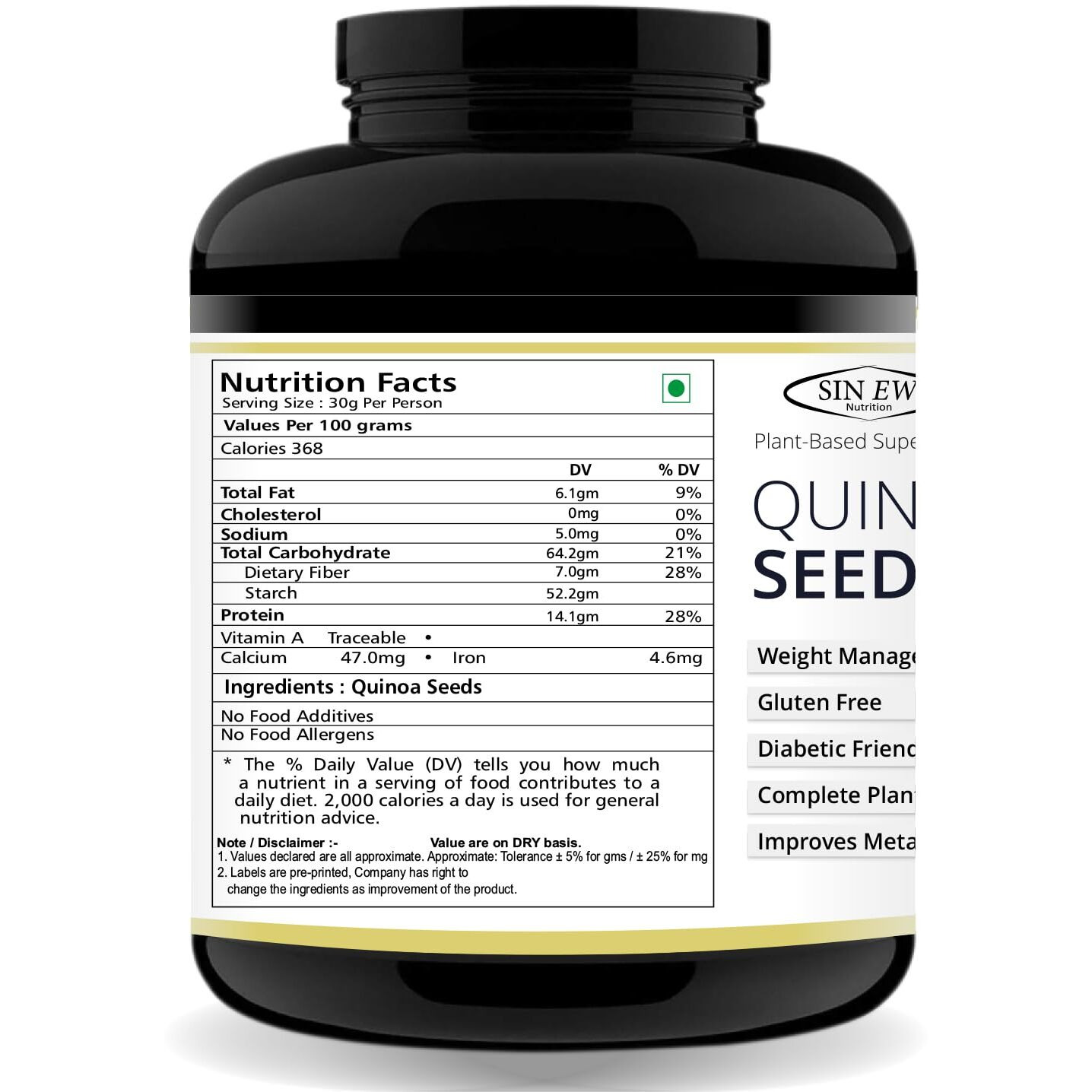 Sinew Nutrition Quinoa Seeds 5 kg, Gluten Free White Quinoa High in Protein, Fibre and Iron