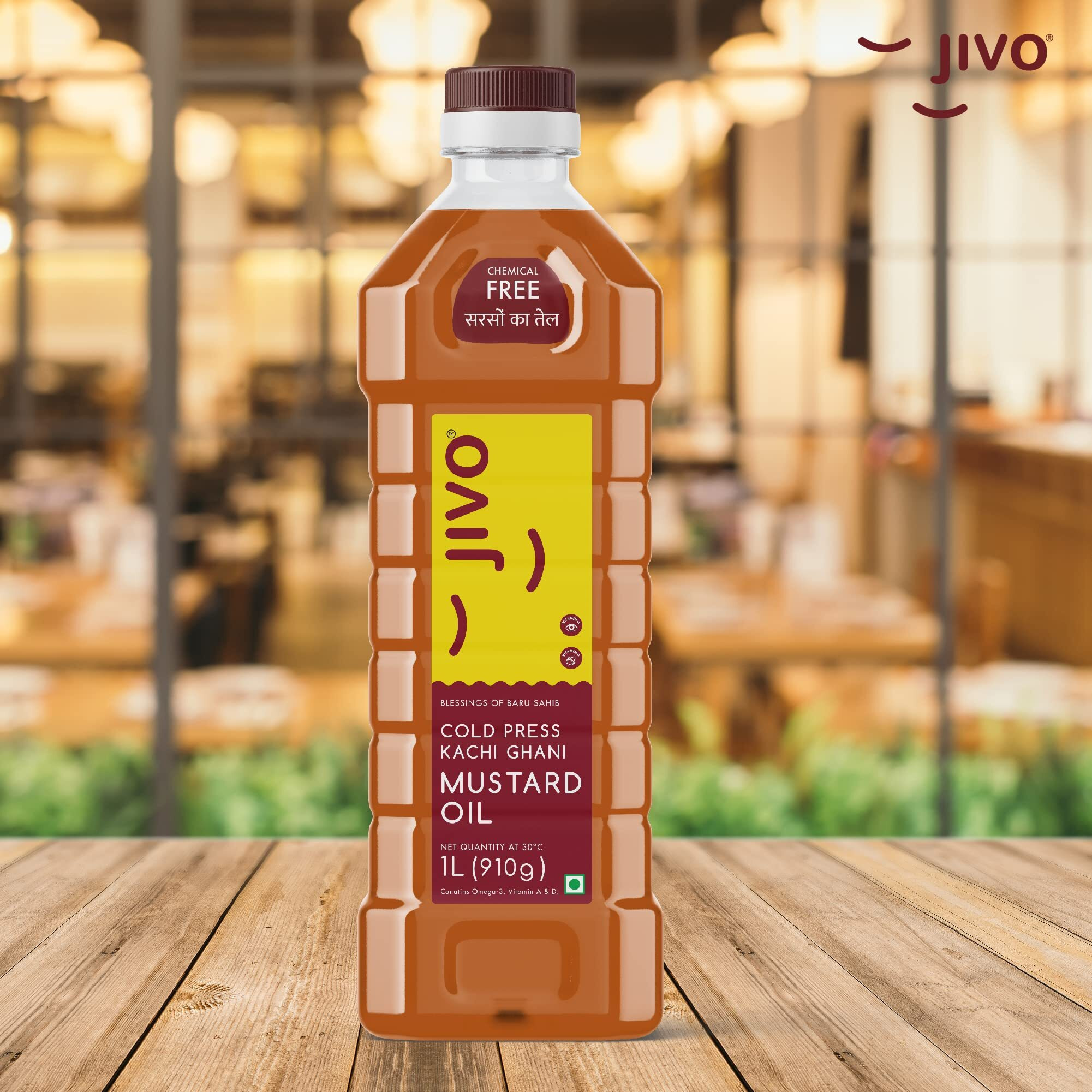 JIVO Cold Pressed Kachi Ghani Chemical Free Mustard Daily Cooking Oil, 1 Litre | Recommendable for Roasting, Frying, Baking All type of Cuisines|