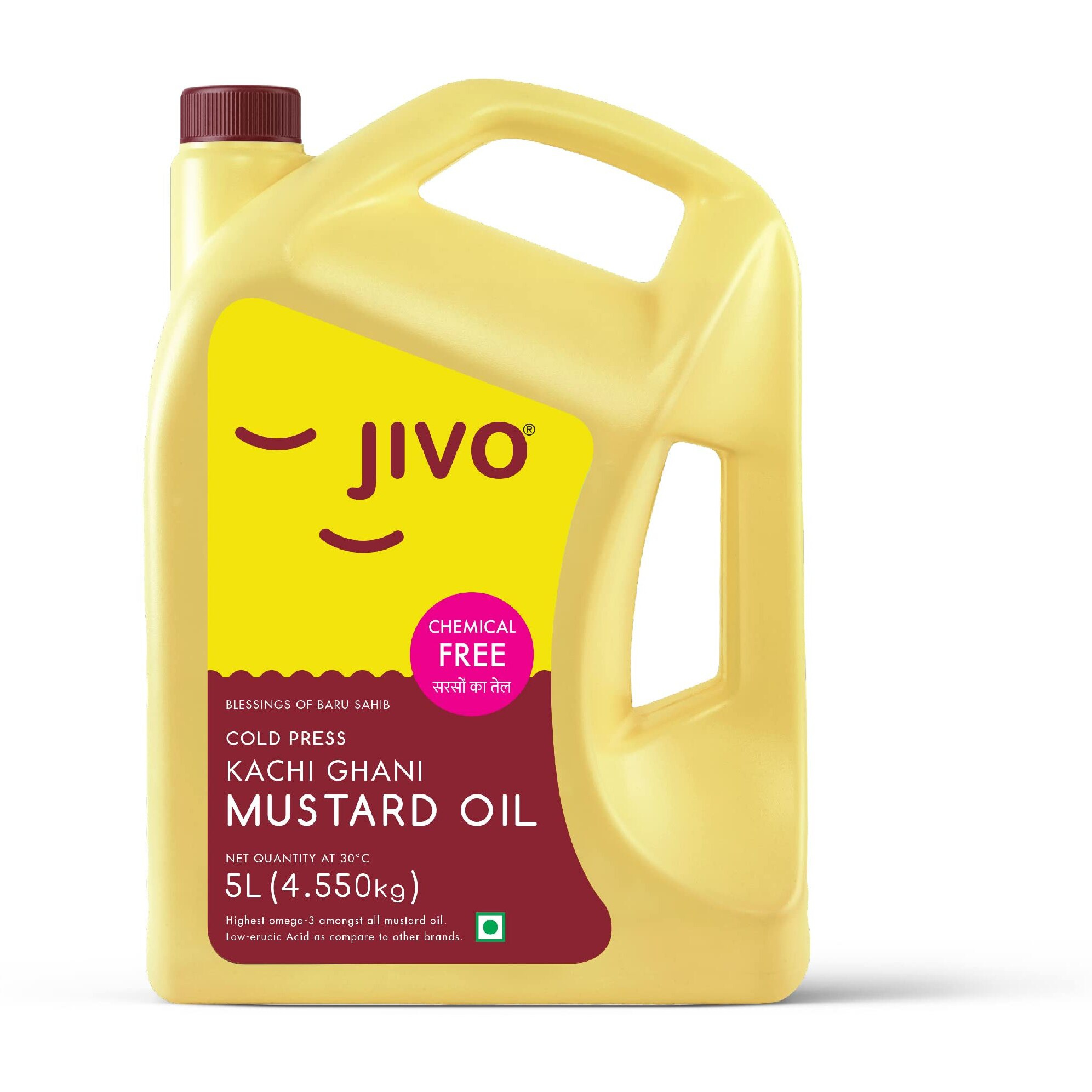 Jivo Premium Cold Pressed Kachi Ghani Pure Mustard Oil, 5 Litre | Natural & Pure, Rich in Omega-3 & Antioxidants | Ideal for Cooking, Frying, Pickling & Daily Use |