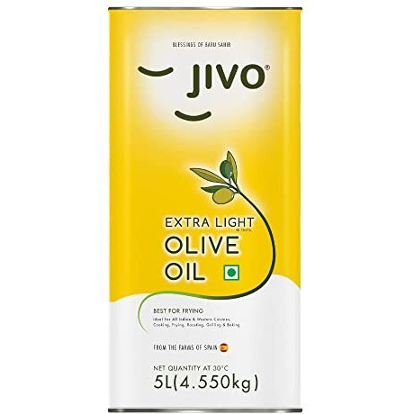 Jivo Olive Oil Extra Light Daily Cooking 5 Litre (TIN) | Recommendable for Roasting, Frying, Baking All type of Cuisines| Low Saturated Fat, Low Saturated Fat |