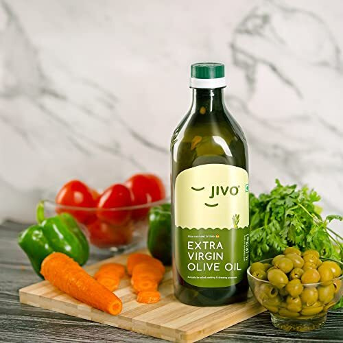 Jivo Extra Virgin Olive Oil 1 litre | Contains Vitamin E | Low in Saturated Fat | Natural Cooking Oil, for Dressings, Salad, and Soups, Dips & Marinades [Pack of 1 (1L Pet Bottle)]