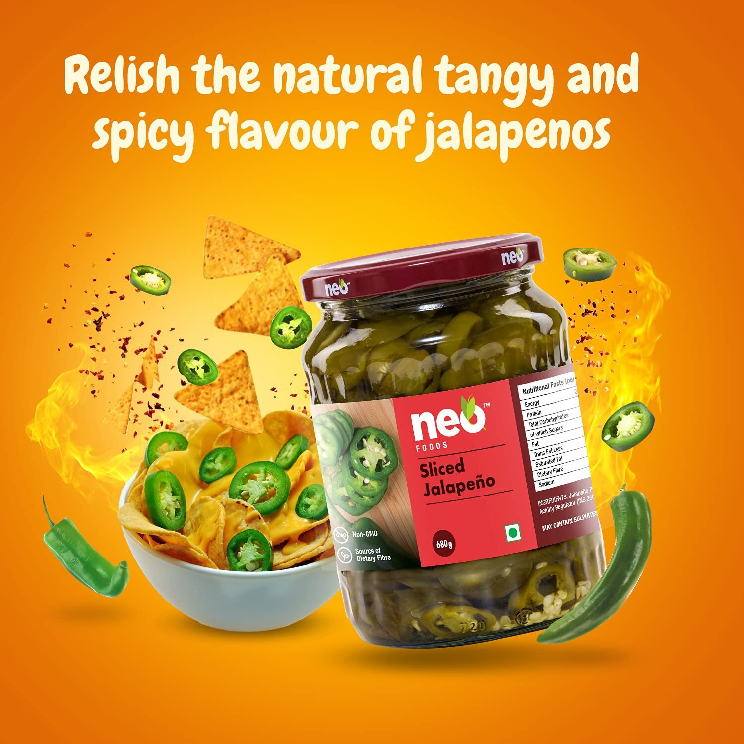 Neo Sliced Jalapenos 680g I 100% Vegan I Ready-to-Eat Fibre-Rich Topping for Pizza, Pasta, Wraps and Salads I Non-GMO (Pack of 1)