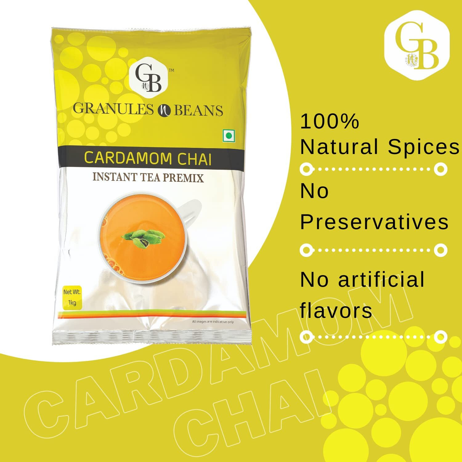 GnB GRANULES n BEANS Cardamom Assam Chai Instant Tea Premix - 1Kg