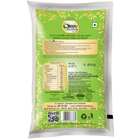 Oleev Active, with Goodness of Olive Oil, 1L Pouch