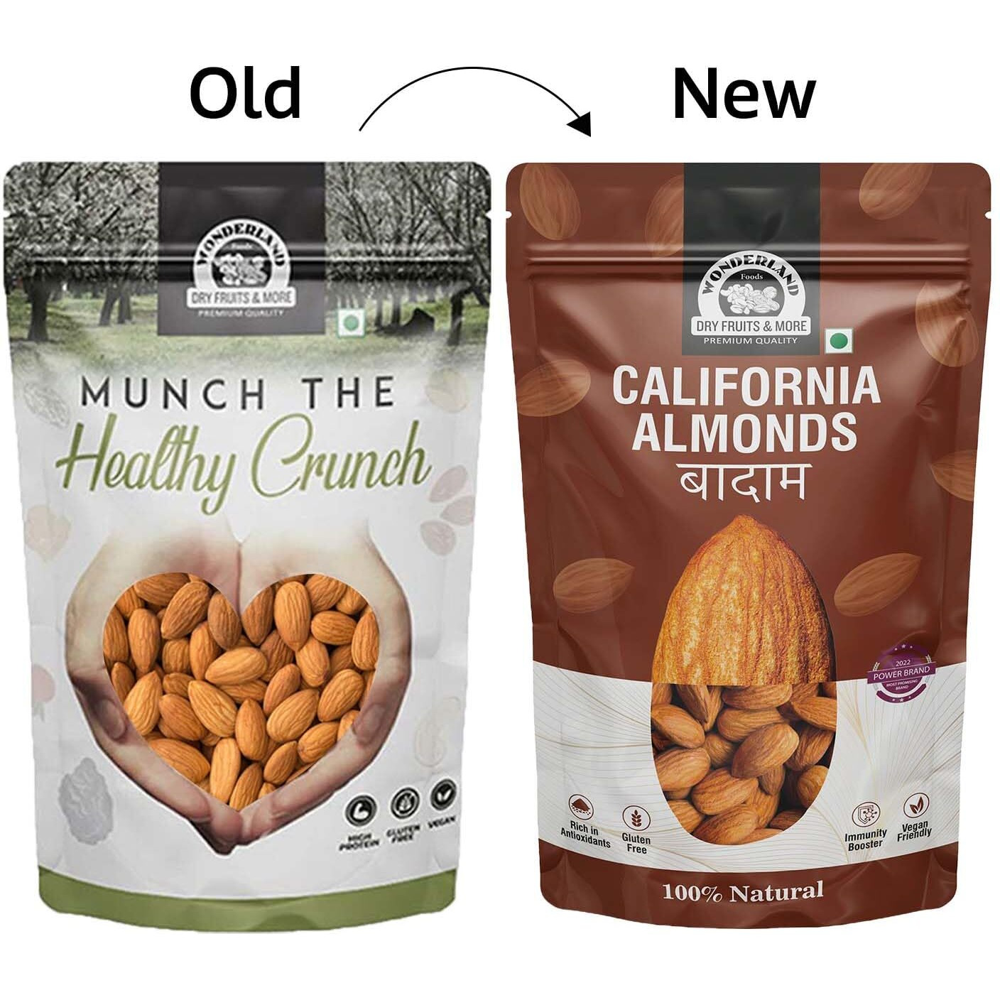WONDERLAND FOODS 100% Natural Raw California Almonds 500g Pouch Pack | Badam Giri | Nutritious & Delicious High in Fiber & Boost Immunity | Real Nuts | Gluten Free