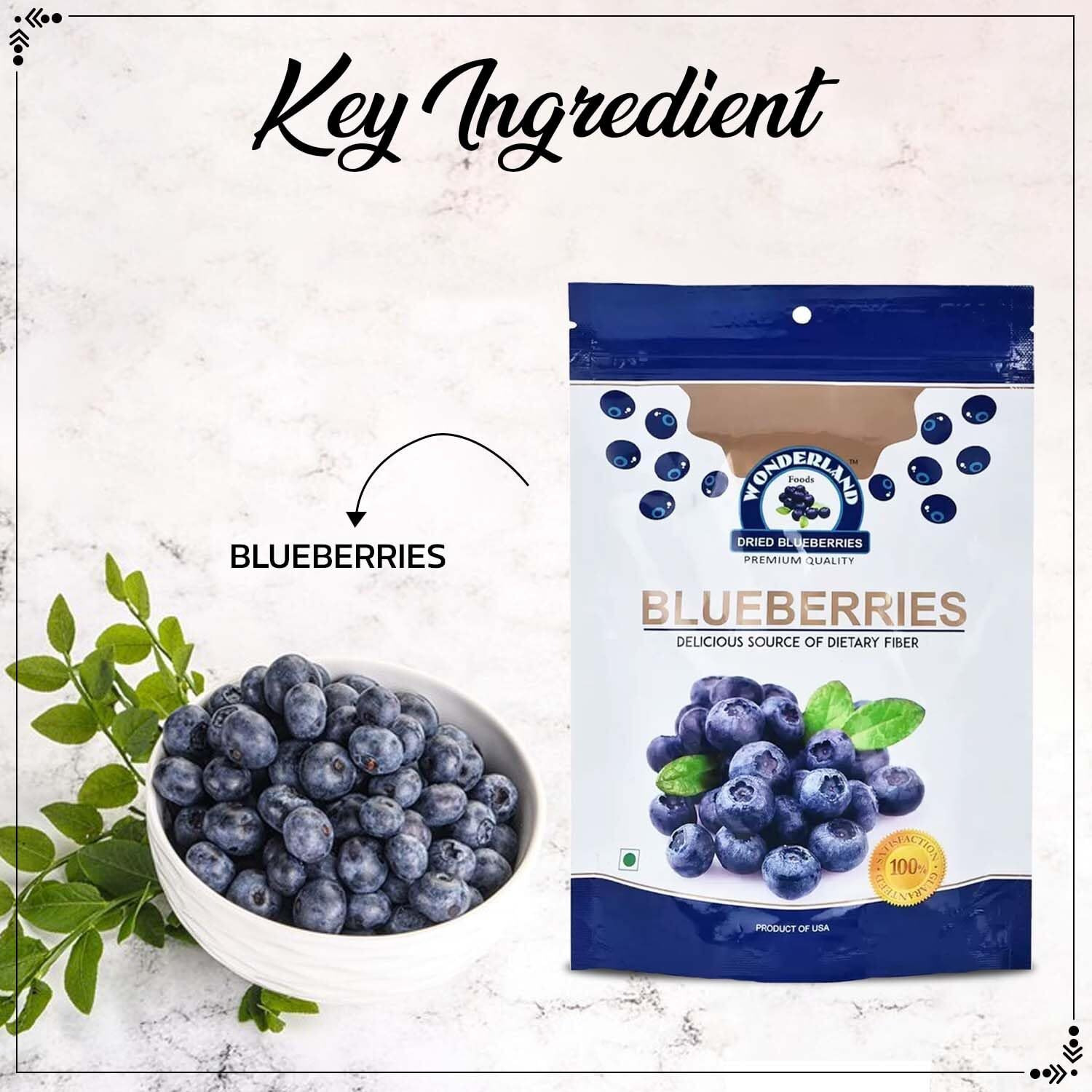 Wonderland Foods Premium Dried Californian Blueberries 150g Pouch | Healthy & Tasty Whole & Dried Blueberry | Rich in Calcium and Vitamin K | Vegan, Non-GMO & No Preservatives