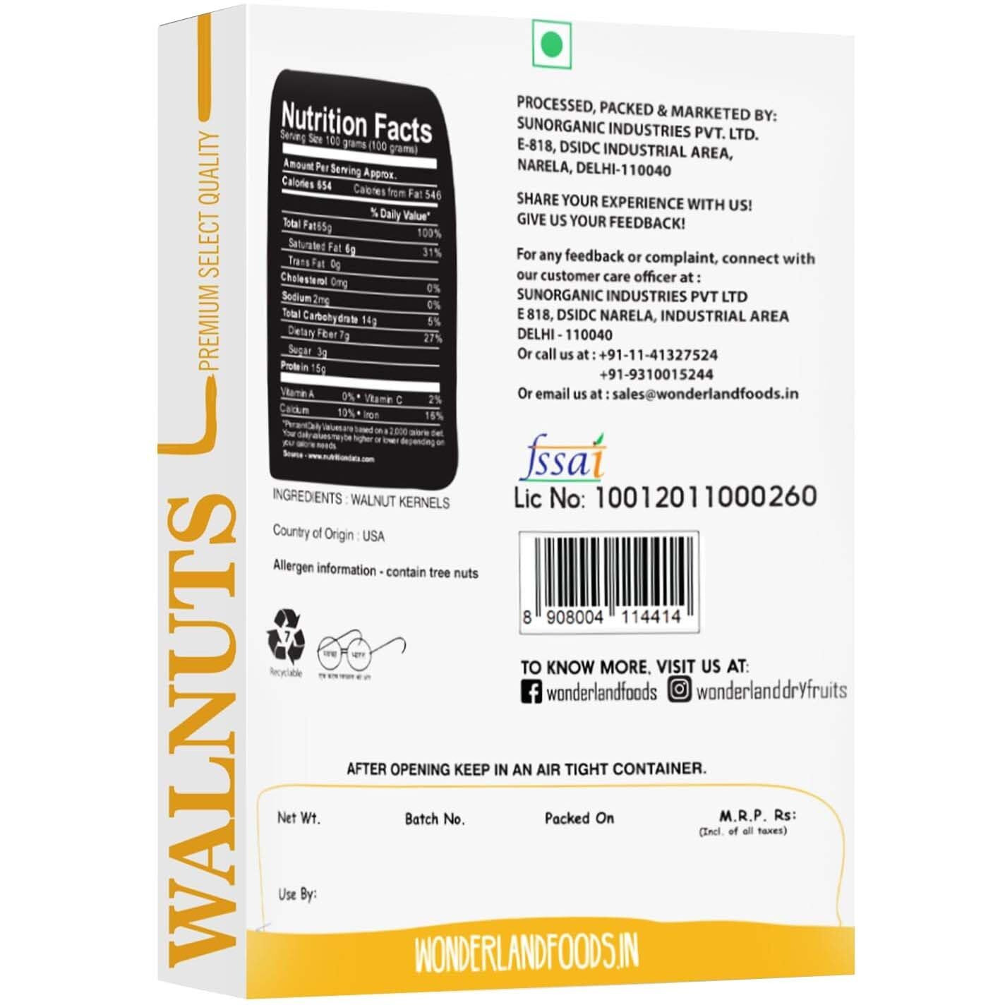 WONDERLAND FOODS Dry Fruits | California Walnut Kernels (Akhrot Giri) | 200g Box