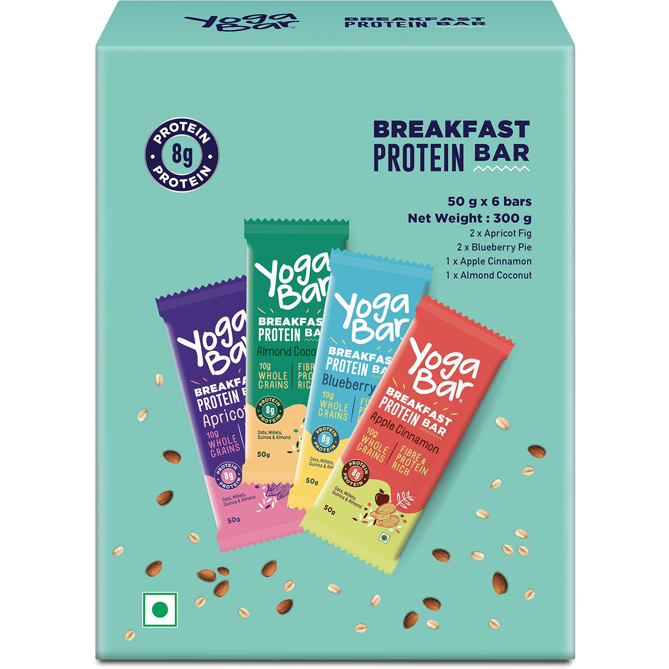 Yogabar Breakfast Bars Variety Pack | Daily Protein Snack | High Energy & Nutrition Bars | 8g Protein & 7g Fibre Protein Bars | Pack of 6 x 50g Energy Bars | No Preservatives