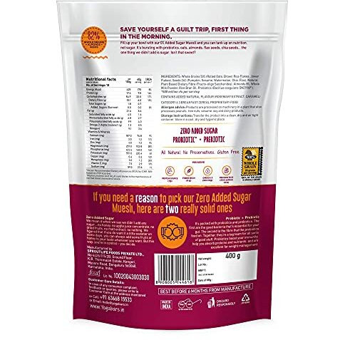 Yogabar Super Muesli, No Added or Hidden Sugar, Breakfast Muesli with Probiotics & Prebiotics, 82% Almonds + Whole Grains + Chia Seeds + Flax Seeds, 400g