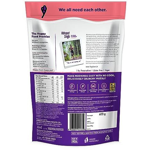 Yogabar Wholegrain Breakfast Muesli - Dark Chocolate + Cranberry,400g| Healthy Breakfast Cereals | Granola | Gluten Free | Antioxidant Rich | Healthy Food for Breakfast | Protein Rich