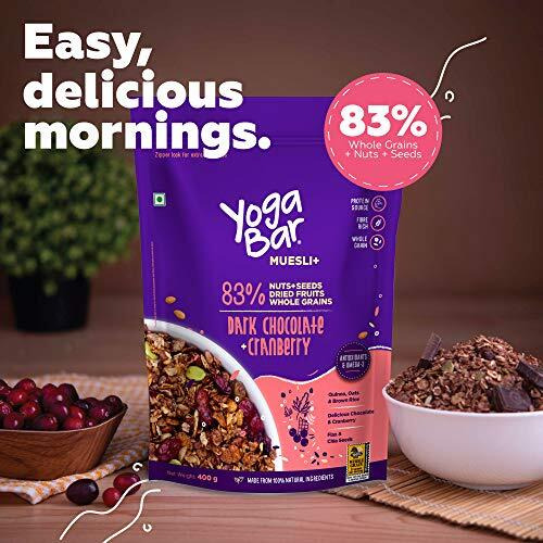 Yogabar Wholegrain Breakfast Muesli - Dark Chocolate + Cranberry,400g| Healthy Breakfast Cereals | Granola | Gluten Free | Antioxidant Rich | Healthy Food for Breakfast | Protein Rich