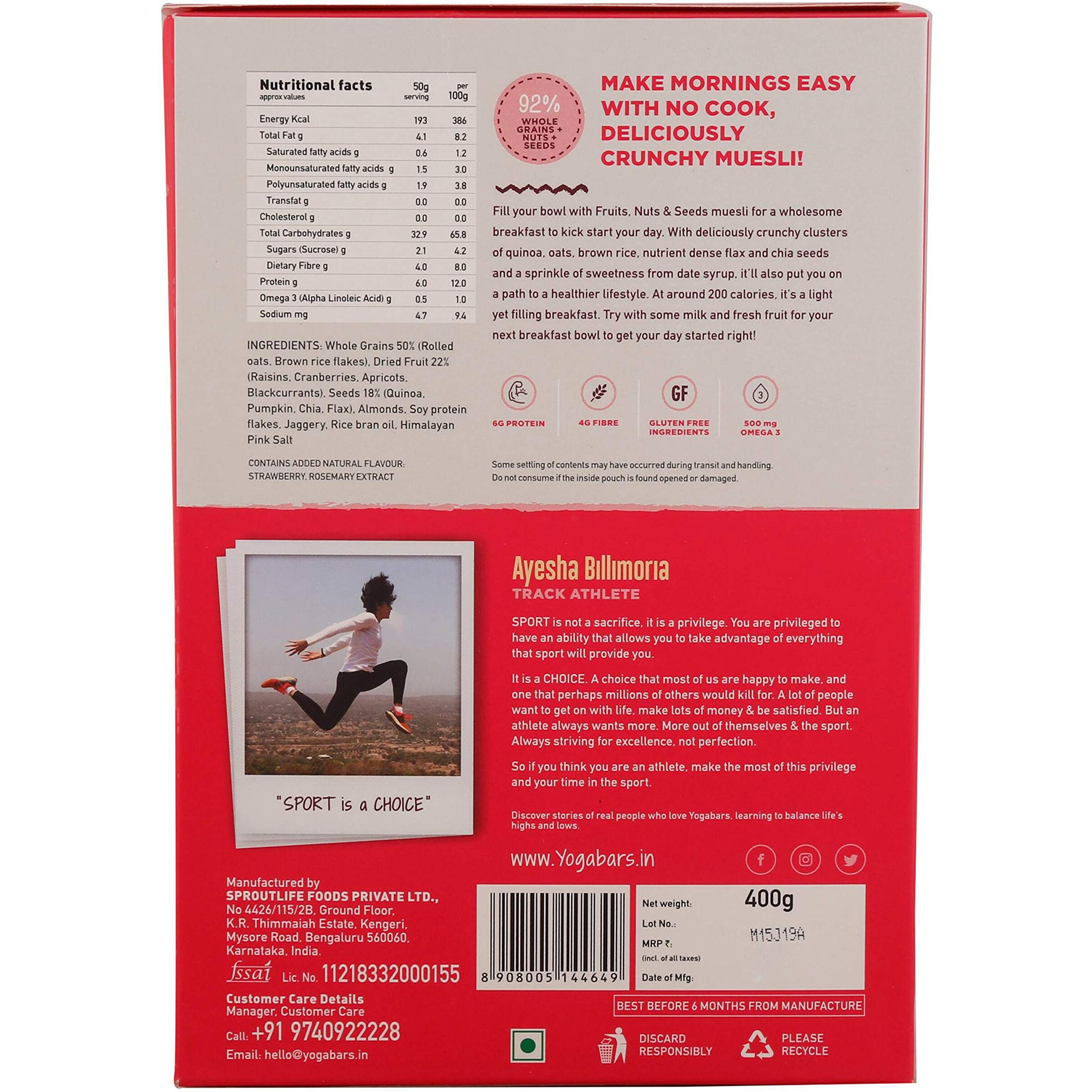 Yogabar Muesli - Fruits, Nuts & Seeds, 400G