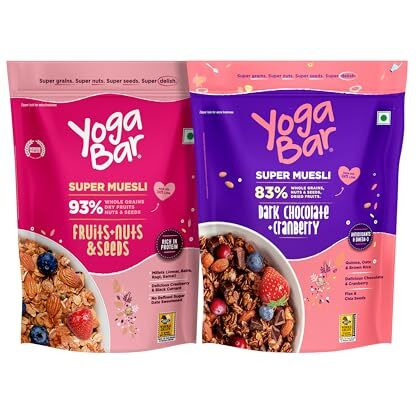 Yogabar Wholegrain Breakfast Muesli - Fruits, Nuts + Seeds + Dark Chocolate, 400g Each