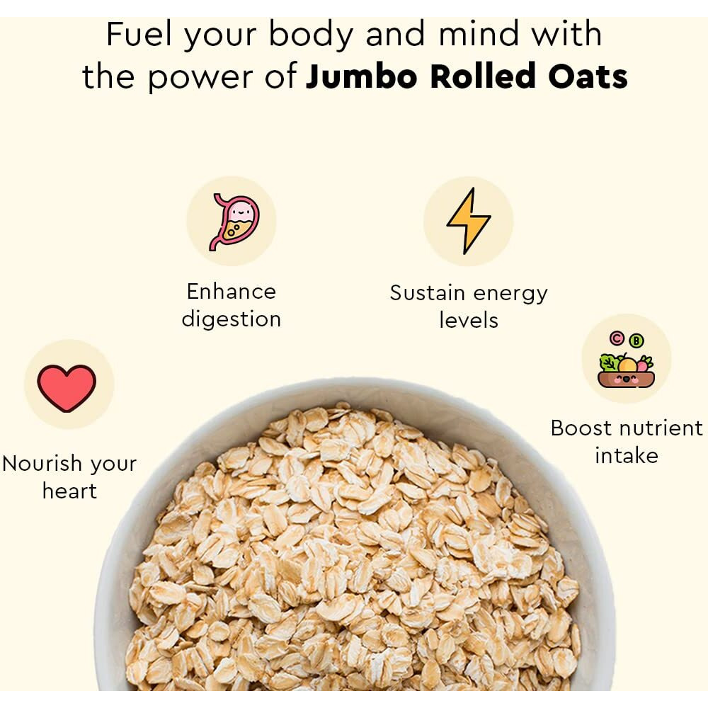 Nourish You Jumbo Rolled Oats | Gluten Free | Whole Grain Rolled Oats with High Fibre & Protein | Diet food for Weight Management | 500 G