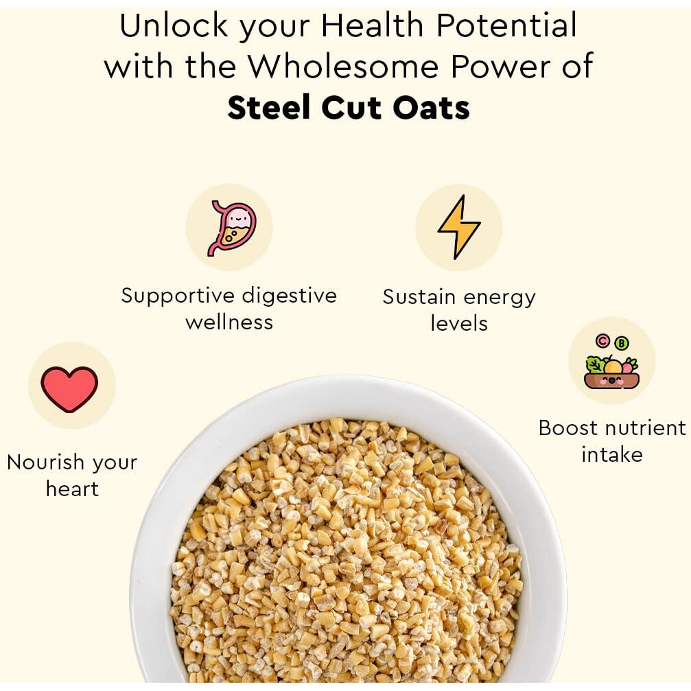 Nourish You Steel Cut Oats | Gluten Free Oats | High in Iron & Fibre | Healthy Protein Breakfast Oatmeal | Diet food for Weight Management | 500 G