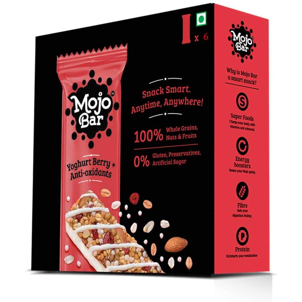 Mojo Bar Energy Bars Yoghurt Berry & Anti Oxidant | 100% Whole Grains, Nut & Fruit | High Energy & Granola Bars | Pack of 6 x 32g Energy Bars | Gluten Free & No Preservatives