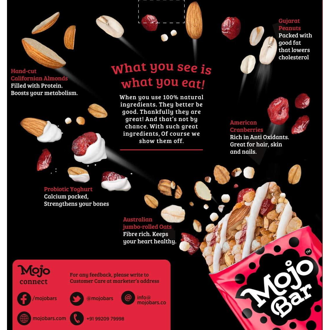 Mojo Bar Energy Bars Yoghurt Berry & Anti Oxidant | 100% Whole Grains, Nut & Fruit | High Energy & Granola Bars | Pack of 6 x 32g Energy Bars | Gluten Free & No Preservatives