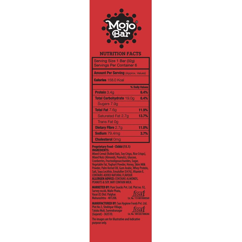 Mojo Bar Energy Bars Yoghurt Berry & Anti Oxidant | 100% Whole Grains, Nut & Fruit | High Energy & Granola Bars | Pack of 6 x 32g Energy Bars | Gluten Free & No Preservatives