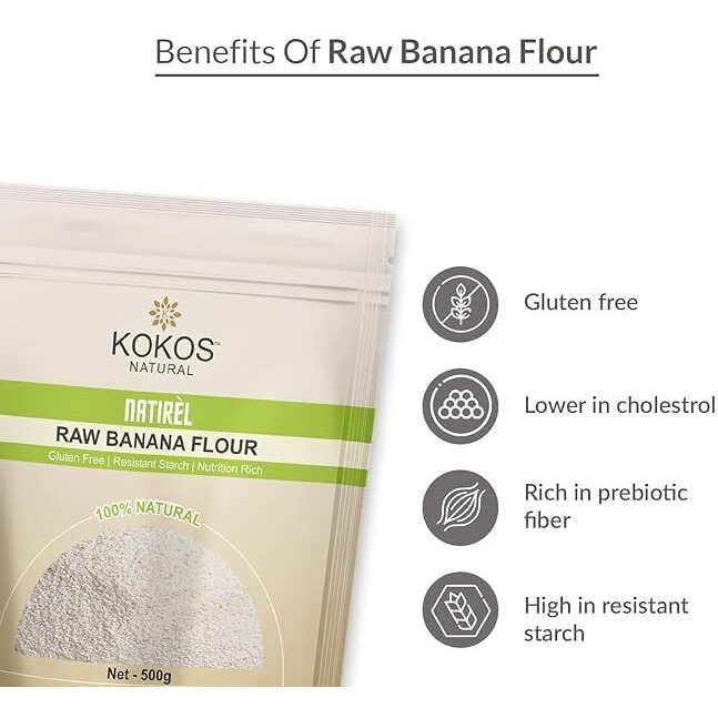 Kokos Natural Raw Banana Flour|Gluten-Free Atta|No Preservatives|Nutrition Rich & Starch|Organic Food Products|500 Gram (Pack Of 2)