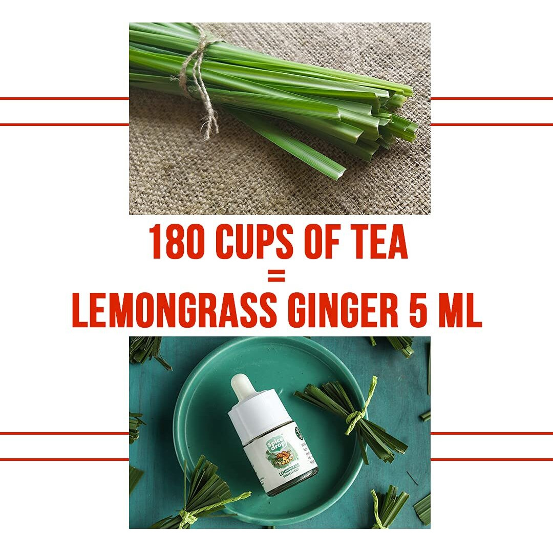 Spice Drop Lemongrass Ginger Natural Extract | Best Used For Herbal Tea, Soups, Shakes, and Beverages | No Added Preservatives | Vegan Paleo Friendly | Drop And Stir | Non-GMO | 5 ML (180 Drops)