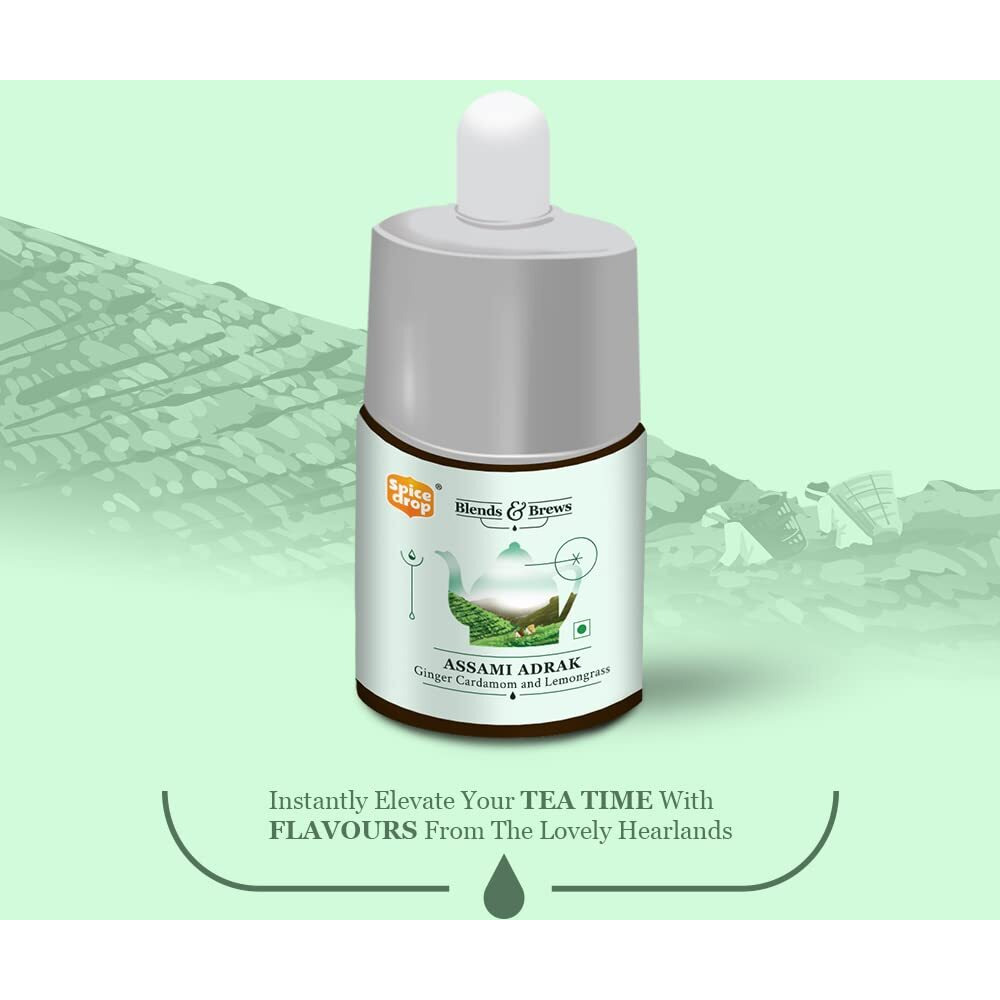 Spice Drop Assami Adrak Chai Masala Extract | Tea Masala Drops |Authentic Indian Recipe| No preservative | 5 ML (Pack of 1 x 180 Drops)| 1 drop per cup | Flavors 180 cups| 5ML equals 125 gms of powder