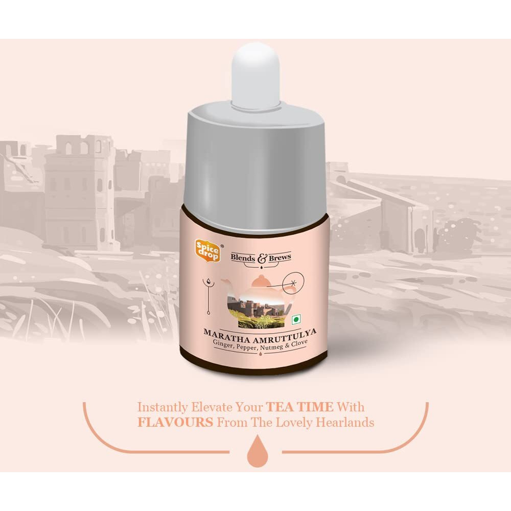 Spice Drop Maratha Amruttulya Chai Masala Extract | Contains Ginger, Clove & Nutmeg | Flavors 180 cups | 5ML equals 125 grams of powder | No preservative | 1 drop per cup | Tea Masala Drops