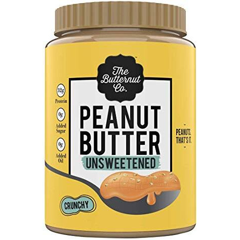 The Butternut Co. Natural Peanut Butter (Crunchy) 1kg, Unsweetened, 32g Protein, No Added Sugar, 100% Peanuts, No Salt, High Protein Peanut Butter, Gluten Free, Vegan, Cholesterol Free