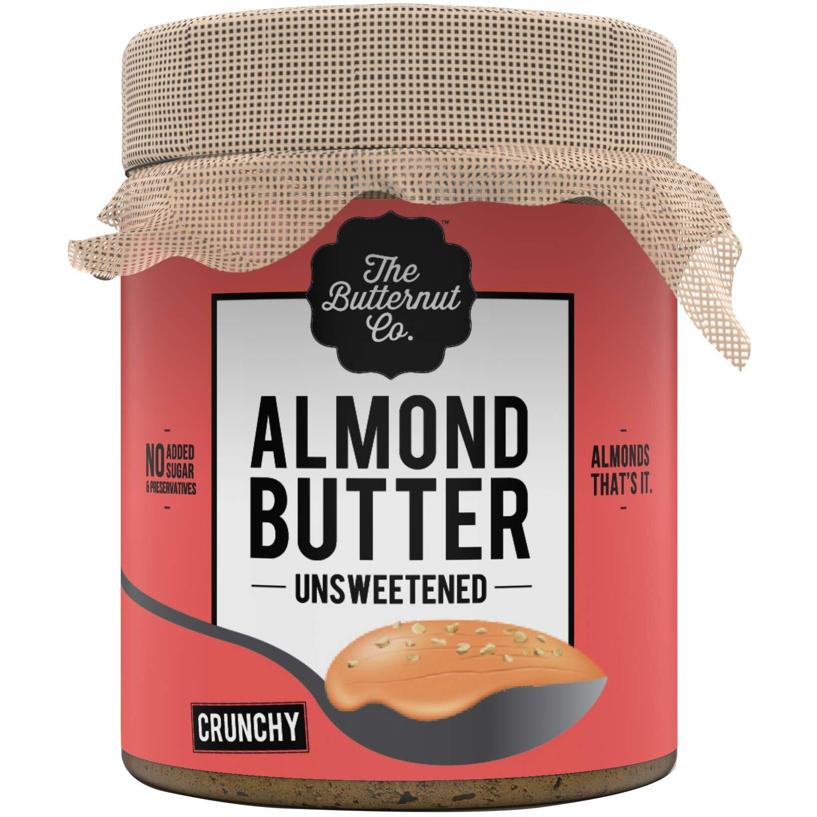 The Butternut Co. Natural Almond Butter (Crunchy) 200g, Unsweetened, 24g Protein, No Added Sugar, 100% Almonds, No Salt, Pure Almond Butter, Gluten Free, Vegan, Keto