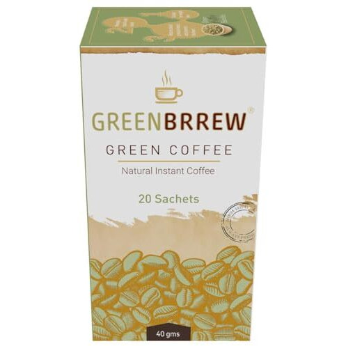 Greenbrrew Natural Instant Coffee Premix | 100% Unroasted Arabica Coffee Beans | Green Coffee Extract (PL-AAA) + Probiotics | Hot & Cold Coffee | 20 Sachets, 40g