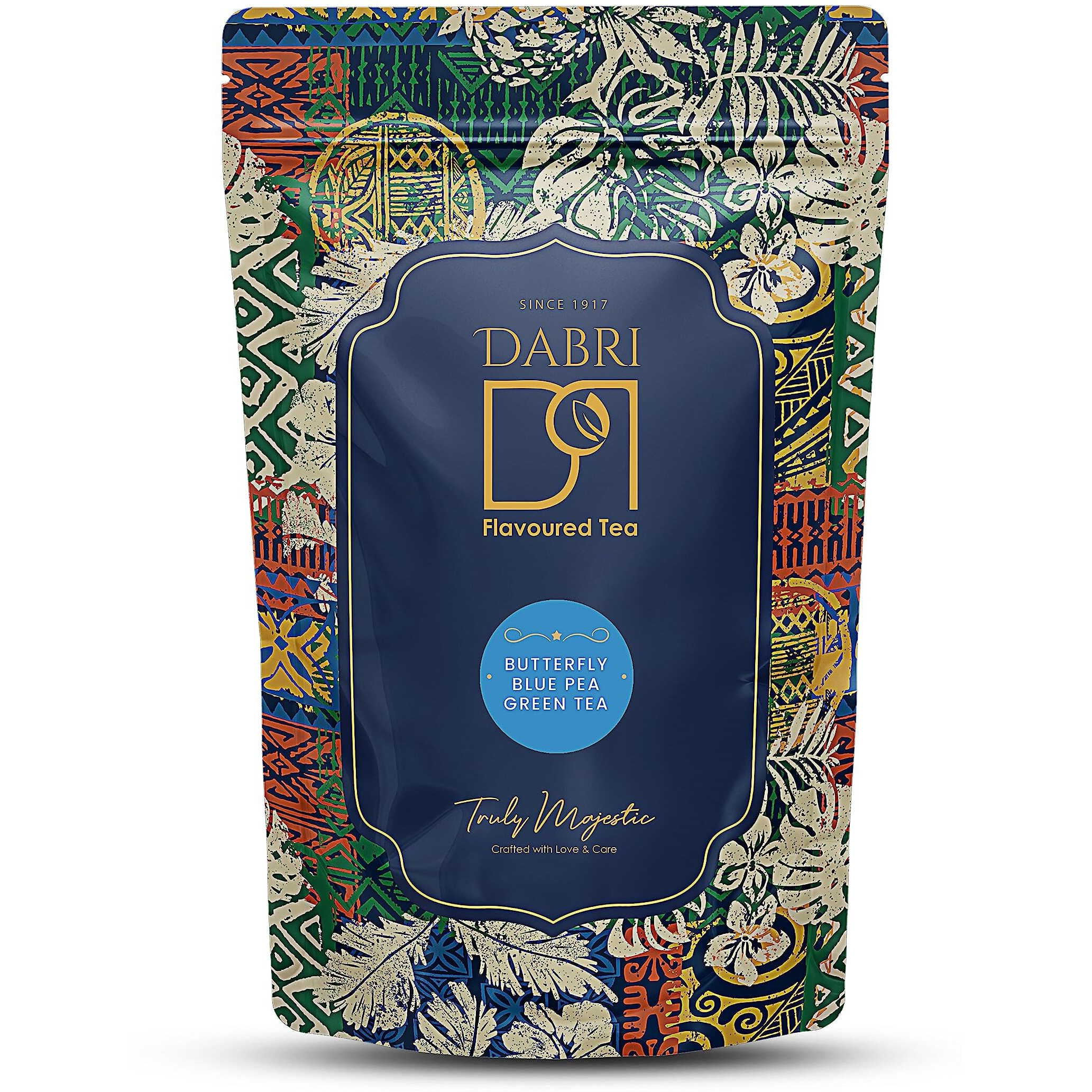 DABRI Blue Flower Butterfly Pea Green Tea Premium With Zipper Pouch Of 100 G (200 Cups Approx) | Farm Packed For Freshness | Iced Tea, Cooler, Cocktails, Mocktails, 100 grams