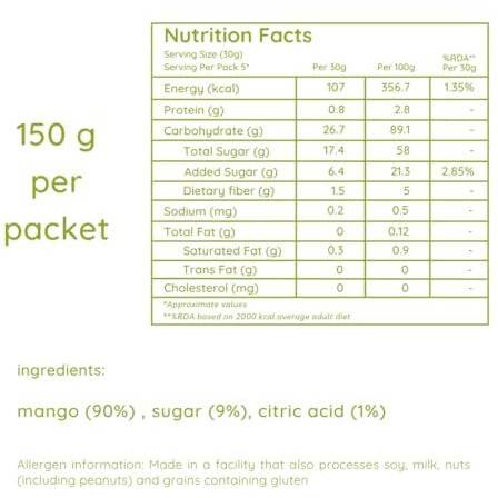 Natch Dried Thai Mango Slices, 100% All Natural, Vegan, Gluten Free, No Artificial Preservatives, Trans Fat Free, Rich in Antioxidants, Bare Flavour, 150gm each (Pack of 1)