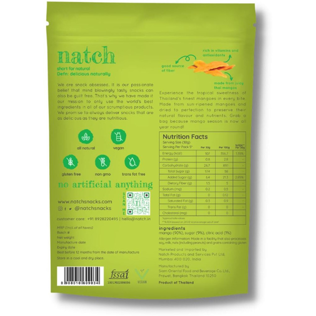Natch Dried Thai Mango Slices, 100% All Natural, Vegan, Gluten Free, No Artificial Preservatives, Trans Fat Free, Rich in Antioxidants, Bare Flavour, 150gm each (Pack of 3)