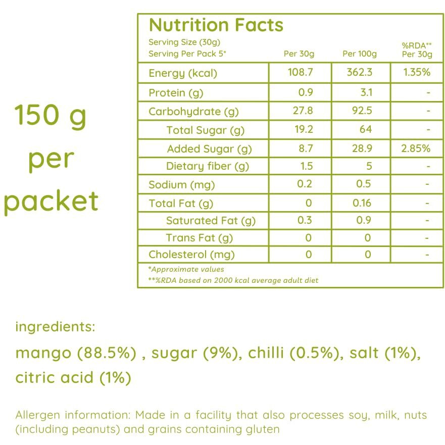 Natch Dried Thai Mango Slices, 100% All Natural, Vegan, Gluten Free, No Artificial Preservatives, Trans Fat Free, Rich in Antioxidants, Chilli Flavour, 150gm each (Pack of 3)