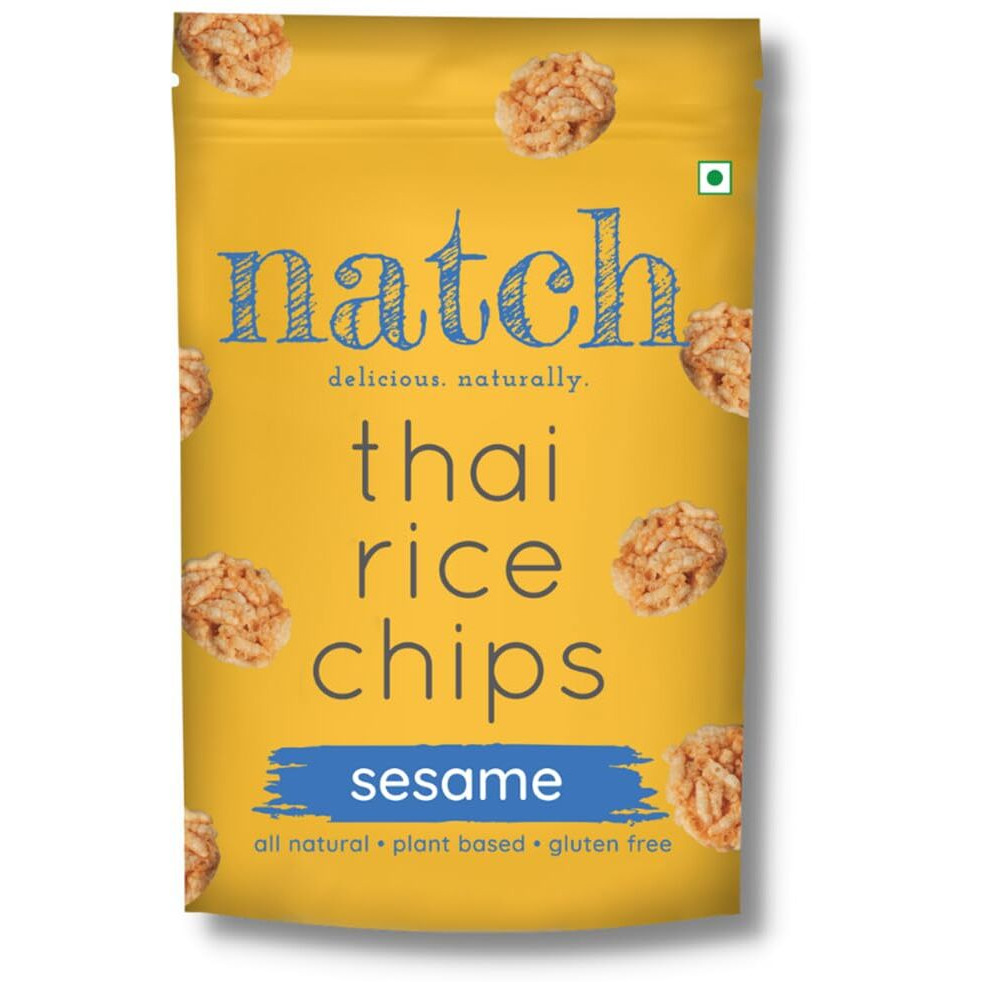 Natch Thai Sticky Rice Chips, Gluten Free, Vegan, Party Family Pack, All Natural Crunchy Crackers (Sesame) 100 Gm