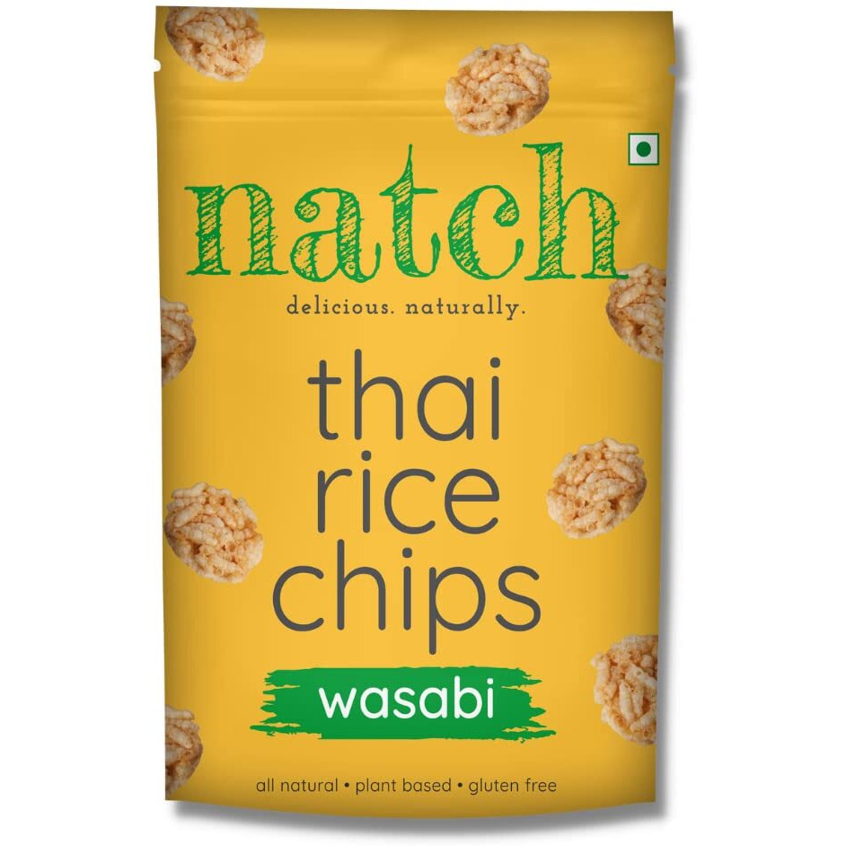 Natch Thai Sticky Rice Chips, Gluten Free, Vegan, Party Family Pack, All Natural Crunchy Crackers (Wasabi) 100 Gm