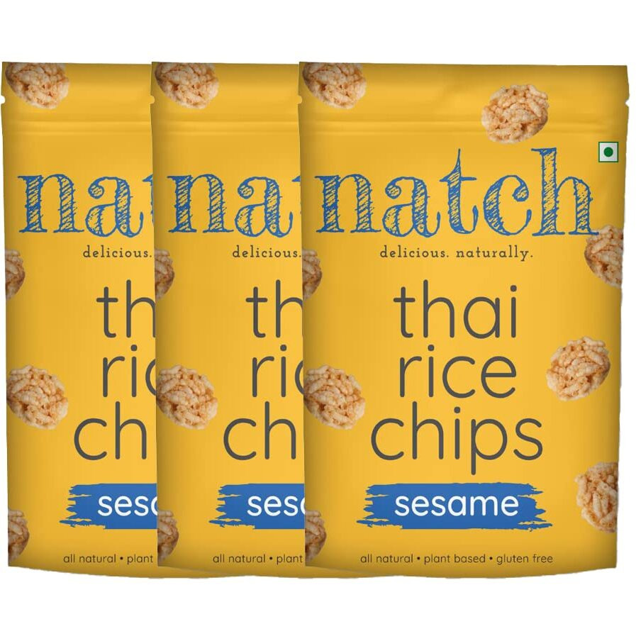 Natch Thai Sticky Rice Chips, Gluten Free, Party Family Pack, Vegan, All Natural Crunchy Crackers (Sesame) 100 Gm (Pack of 3)