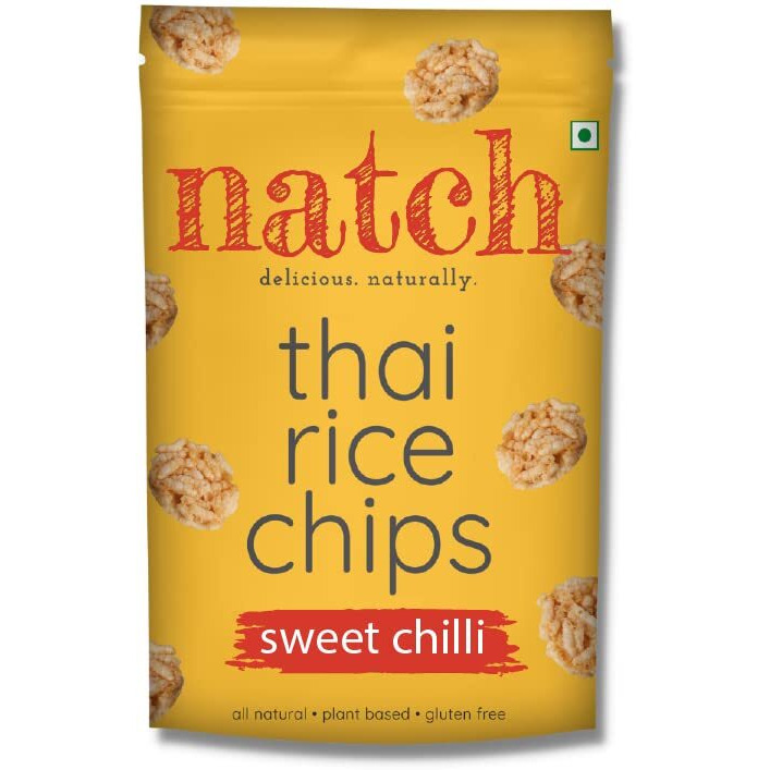 Natch Thai Sticky Rice Chips, 100% All Natural, Vegan, Gluten Free, No Artificial Preservatives, Trans Fat Free, Low Calorie, Sweet Chilli Flavour, 100g each (Pack of 3)