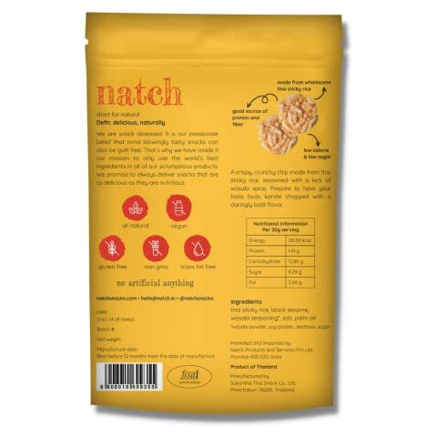 Natch Thai Sticky Rice Chips, 100% All Natural, Vegan, Gluten Free, No Artificial Preservatives, Trans Fat Free, Low Calorie, Sweet Chilli Flavour, 100g each (Pack of 3)
