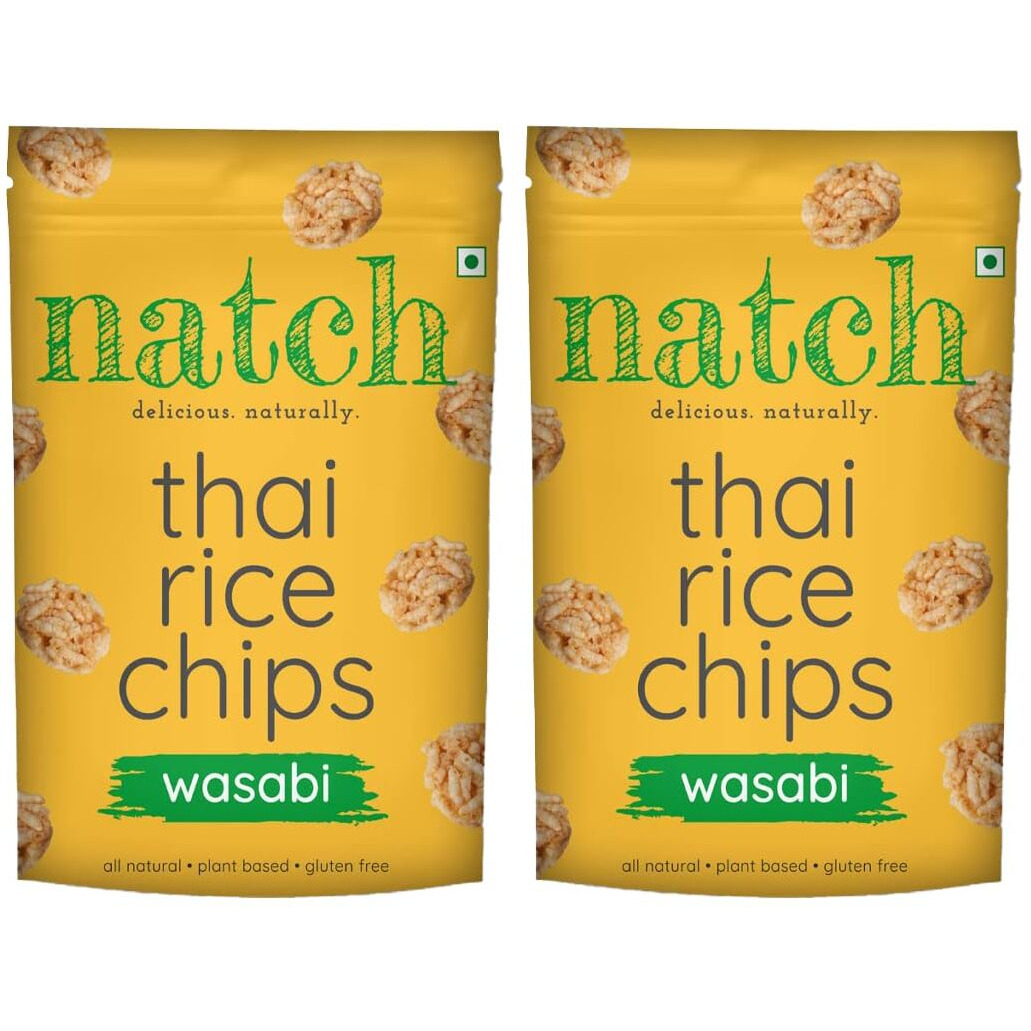 Natch Thai Sticky Rice Chips, Gluten Free, Vegan, Party Family Pack, All Natural Crunchy Crackers (Wasabi) 100 Gm Each (Pack of 2)