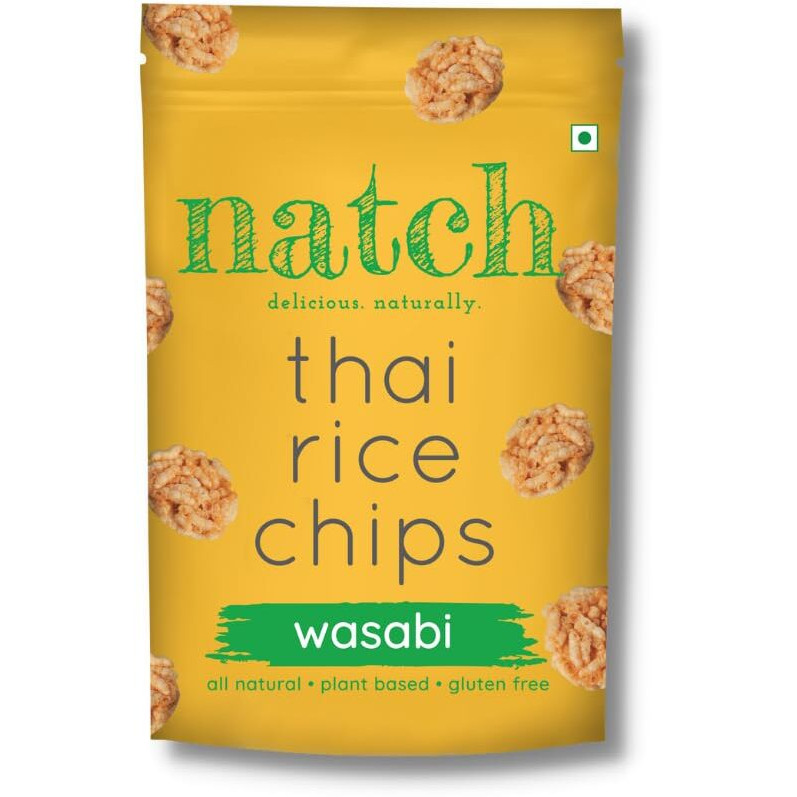 Natch Thai Sticky Rice Chips, Gluten Free, Vegan, Party Family Pack, All Natural Crunchy Crackers (Wasabi) 100 Gm Each (Pack of 2)