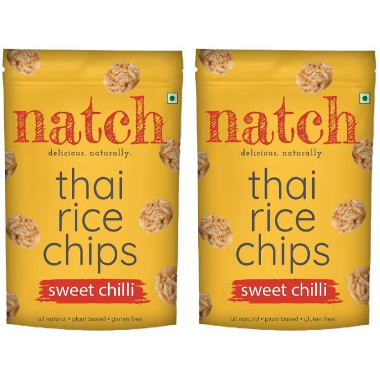 Natch Thai Sticky Rice Chips, 100% All Natural, Vegan, Gluten Free, No Artificial Preservatives, Trans Fat Free, Low Calorie, Sweet Chilli Flavour, 100g each (Pack of 2)
